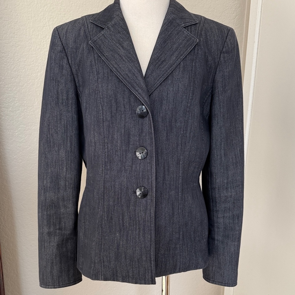 Evan Picone Charcoal Gray Tailored Three-Button Blazer